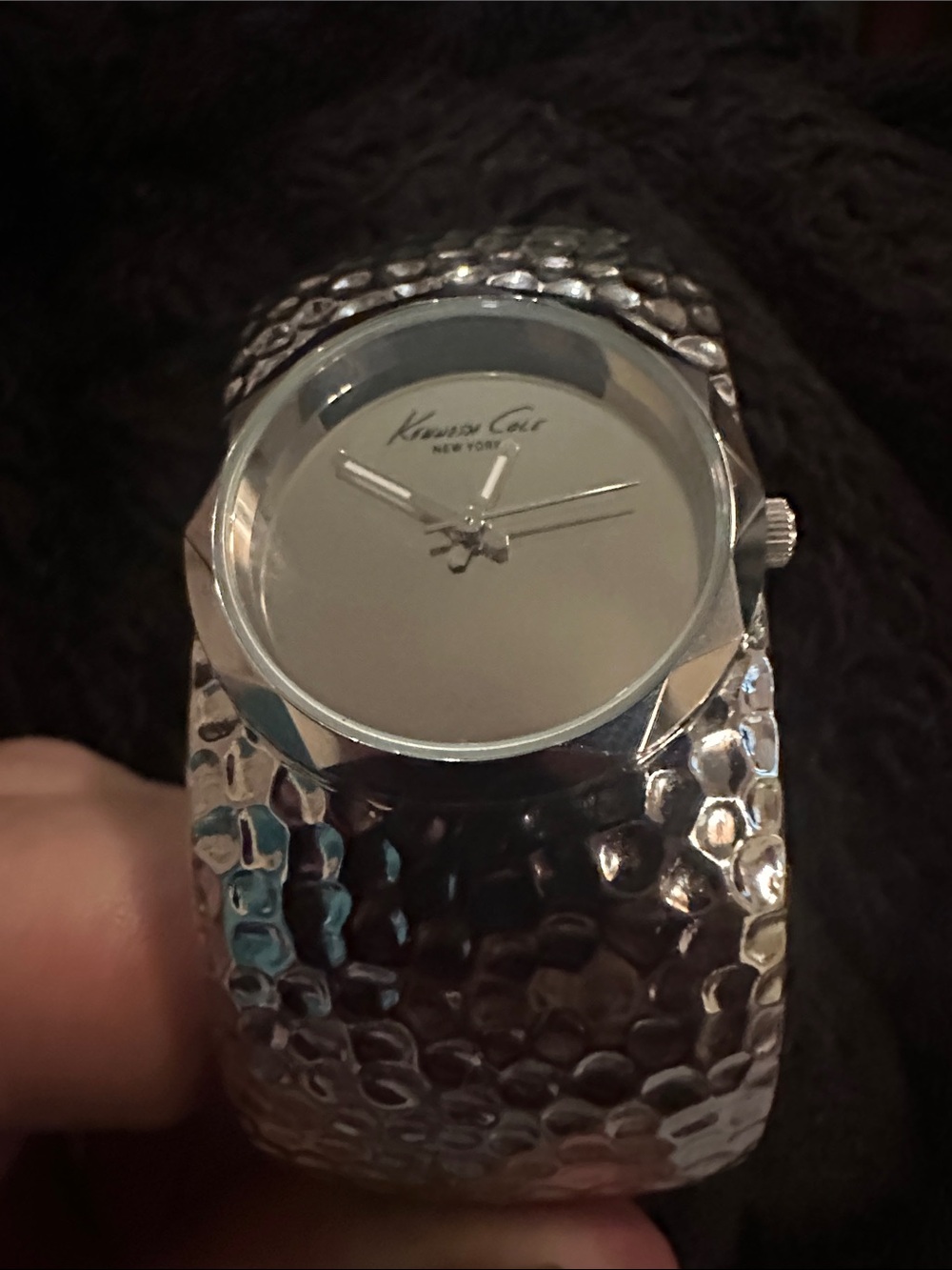 Kenneth Cole Silver Hammered Cuff Bangle Watch